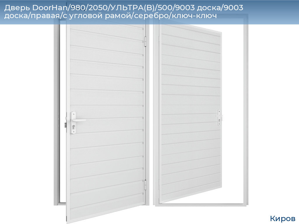 Дверь DoorHan/980/2050/УЛЬТРА(B)/500/9003 доска/9003 доска/правая/с угловой рамой/серебро/ключ-ключ, kirov.doorhan.ru