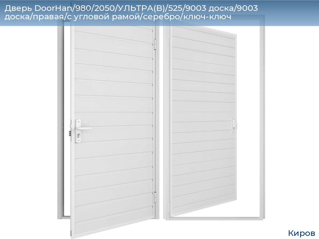 Дверь DoorHan/980/2050/УЛЬТРА(B)/525/9003 доска/9003 доска/правая/с угловой рамой/серебро/ключ-ключ, kirov.doorhan.ru