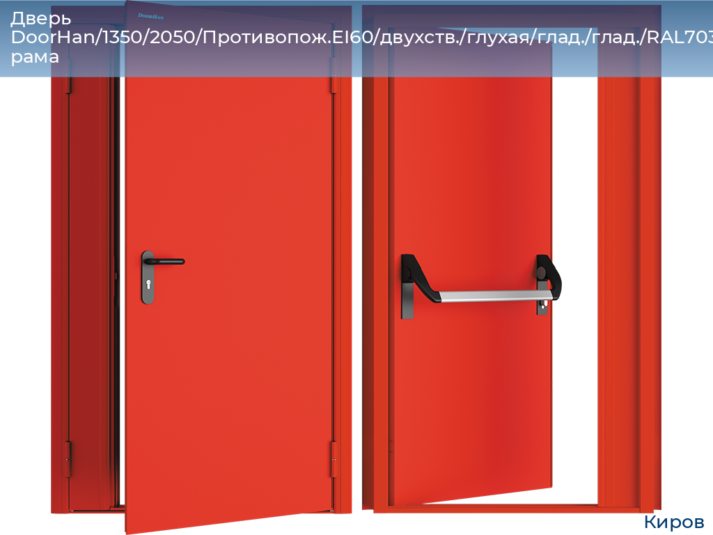 Дверь DoorHan/1350/2050/Противопож.EI60/двухств./глухая/глад./глад./RAL7035/прав./угл. рама, kirov.doorhan.ru