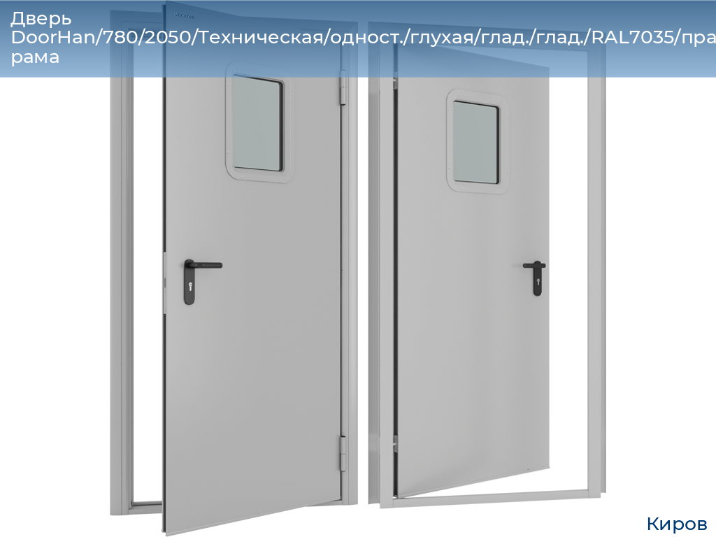 Дверь DoorHan/780/2050/Техническая/одност./глухая/глад./глад./RAL7035/прав./угл. рама, kirov.doorhan.ru